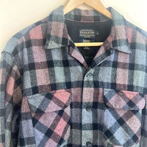 Pendleton 100% Wool Plaid Shirt - Blue, Pink, Gray, Black Check Pattern